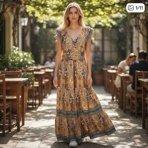 CAROLINE CONSTAS FLORAL PRINT TIERED MAXI DRESS Sz. M NWT